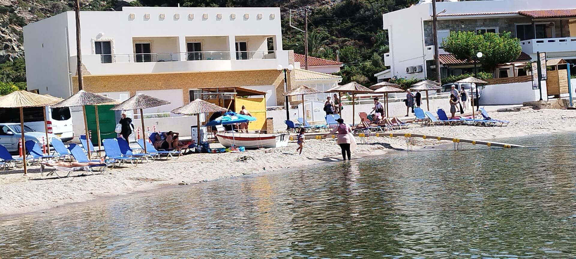 Beach with electric ramp access for wheelchair users in Crete