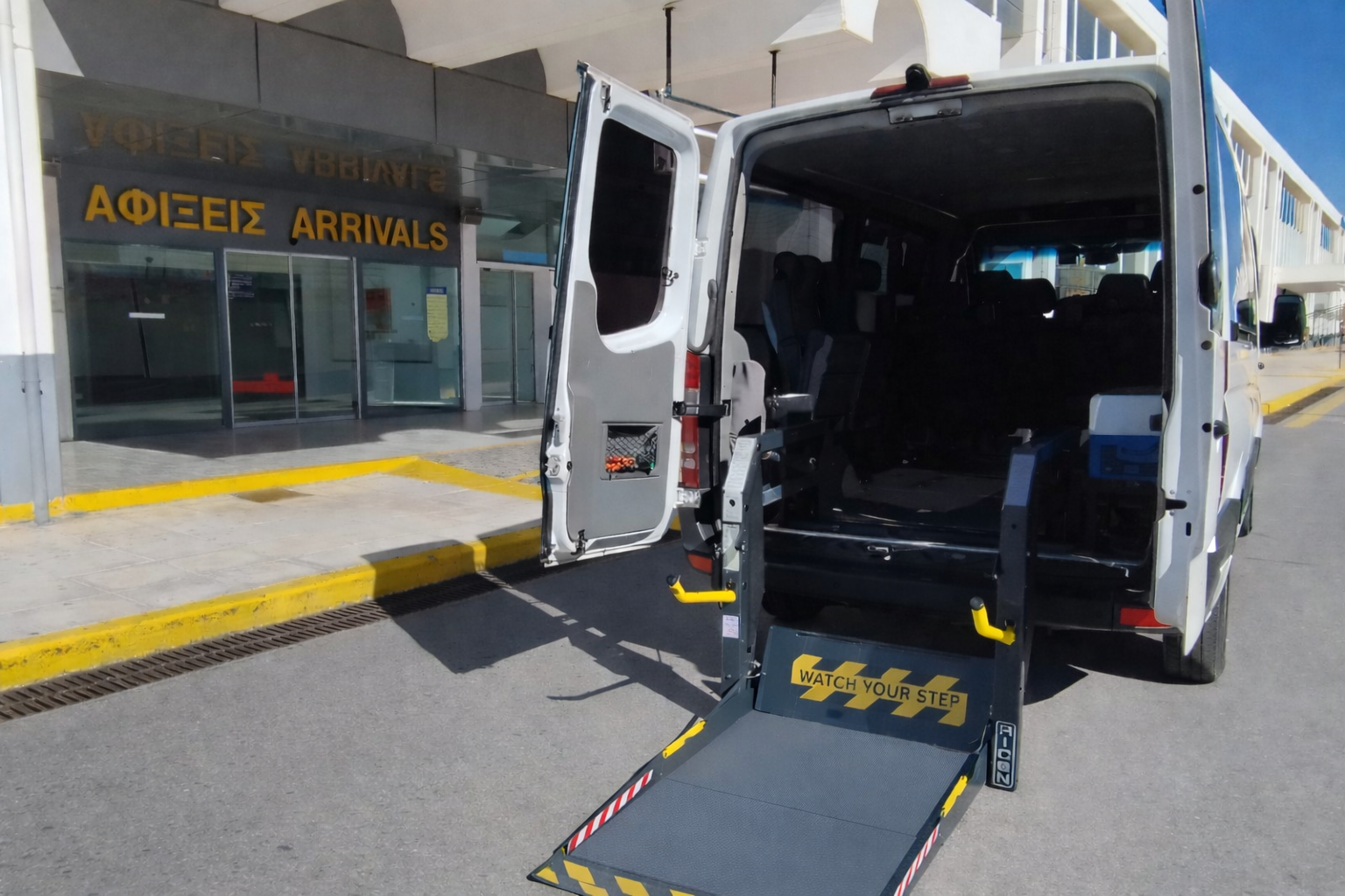 Accessible taxi at Heraklion Airport arrivals